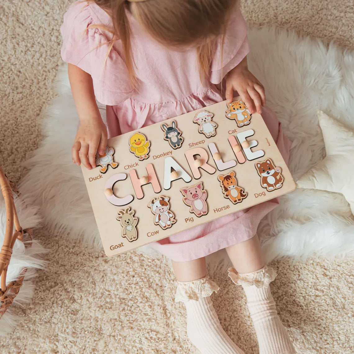 Custom Name Puzzles with Safari Animals, Montessori Toys For Kids, Wooden Baby Toys