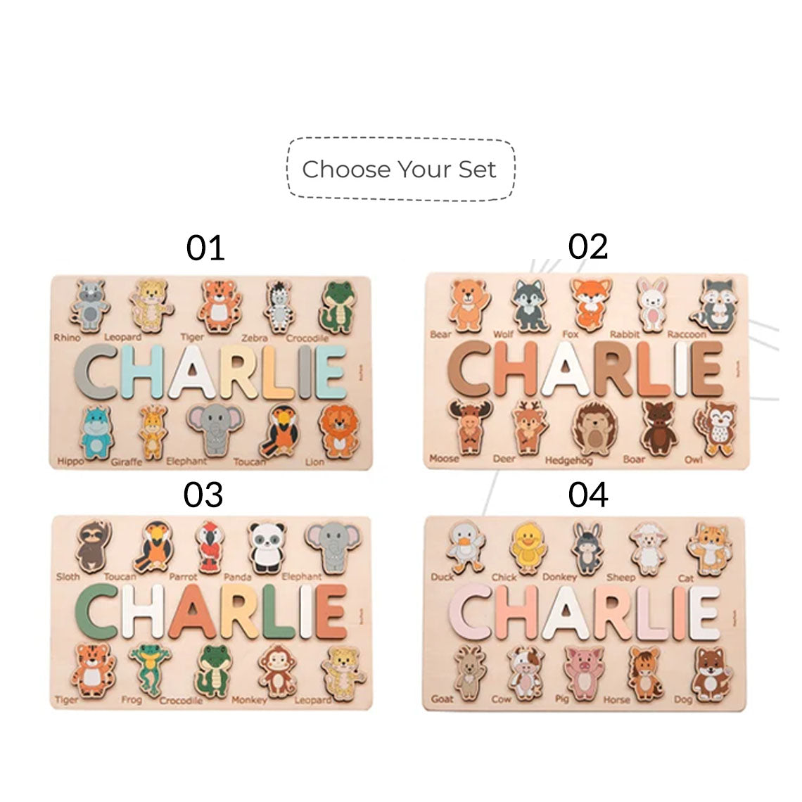 Custom Name Puzzles with Safari Animals, Montessori Toys For Kids, Wooden Baby Toys