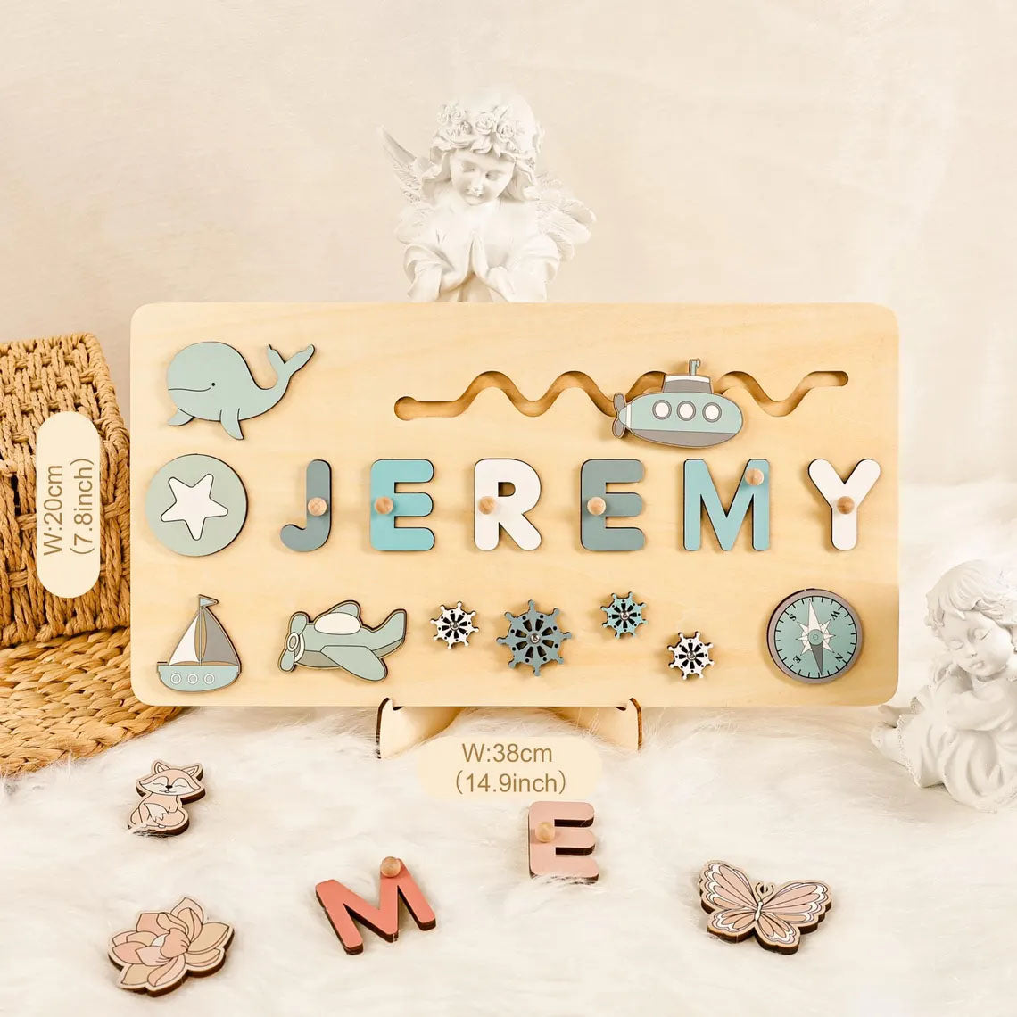 Ocean Nursery Decor, Personalized Name Puzzle With Whale-Submarine, Montessori Toys Of Kids
