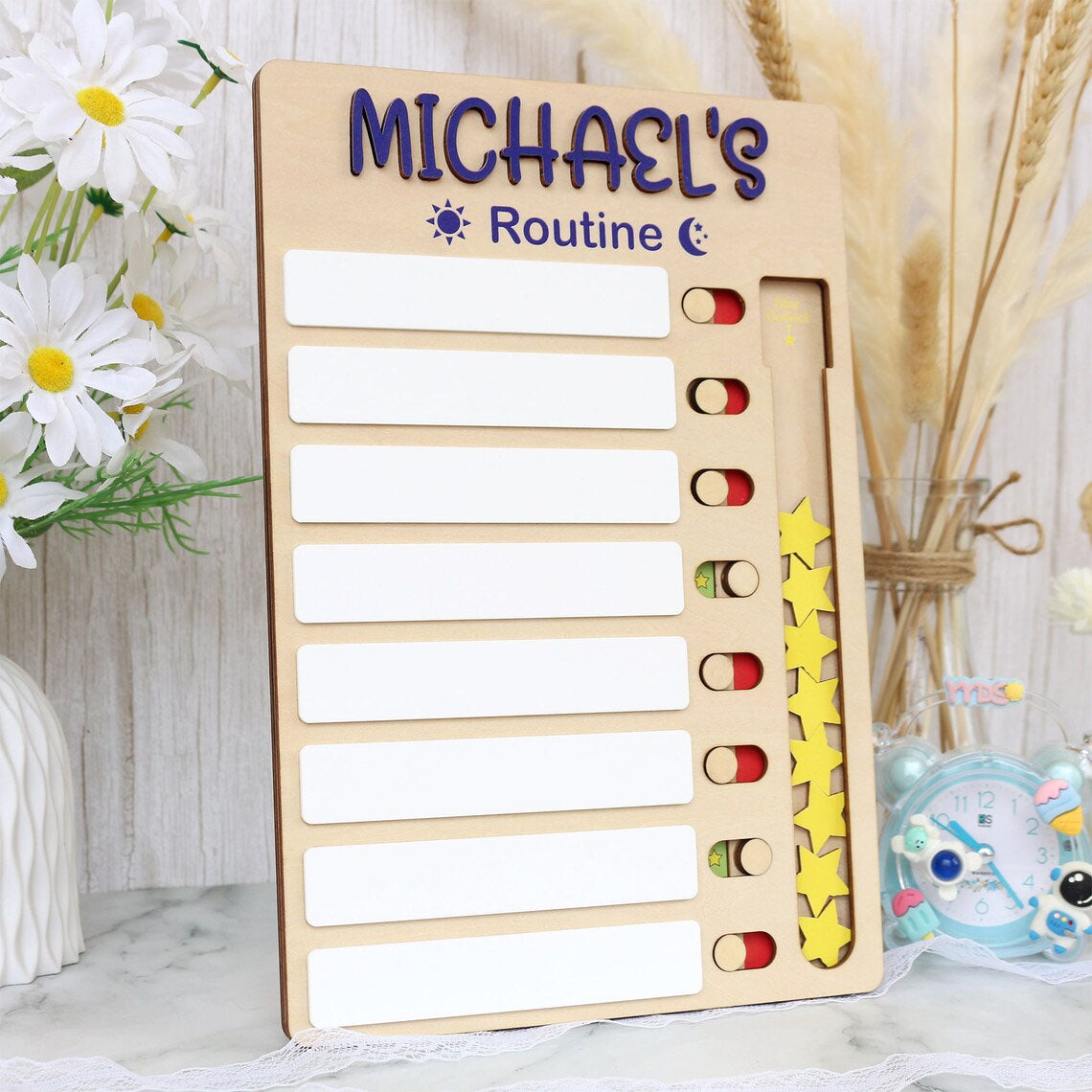 Personalized Chore Chart For Kids, Sliding Routine Chart With Reward Stars
