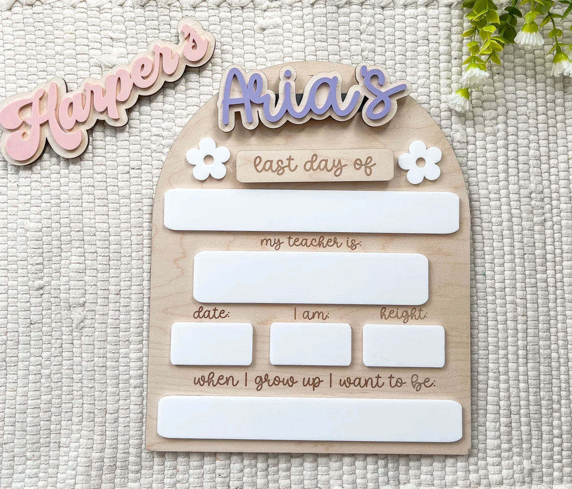 Personalized First/Last Day Of School Board, Back To School Gift And Photo Prop For Kids