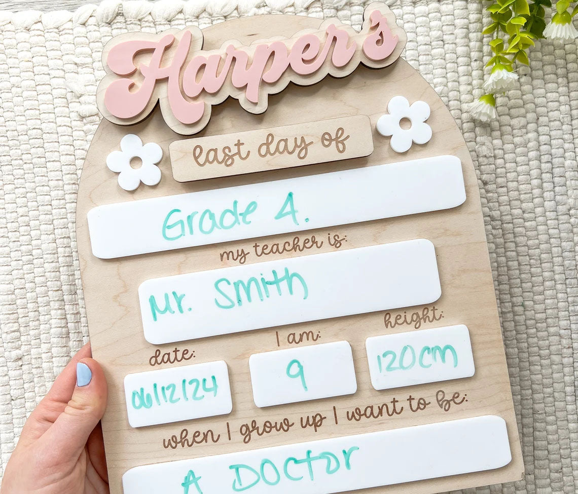 Personalized First/Last Day Of School Board, Back To School Gift And Photo Prop For Kids