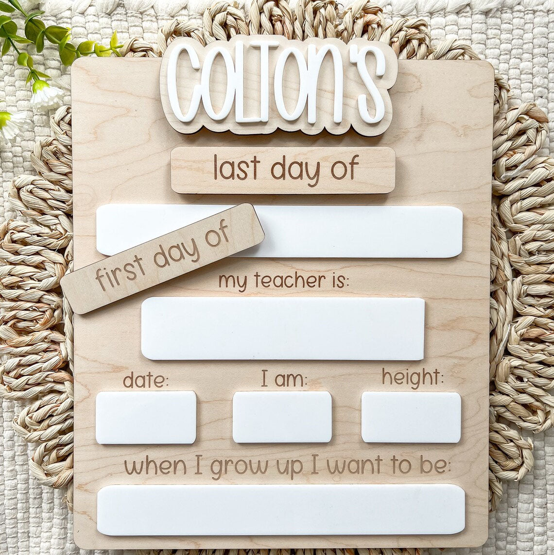 Personalized First-Last Day Of School Board, Back To School Sign And Photo Prop