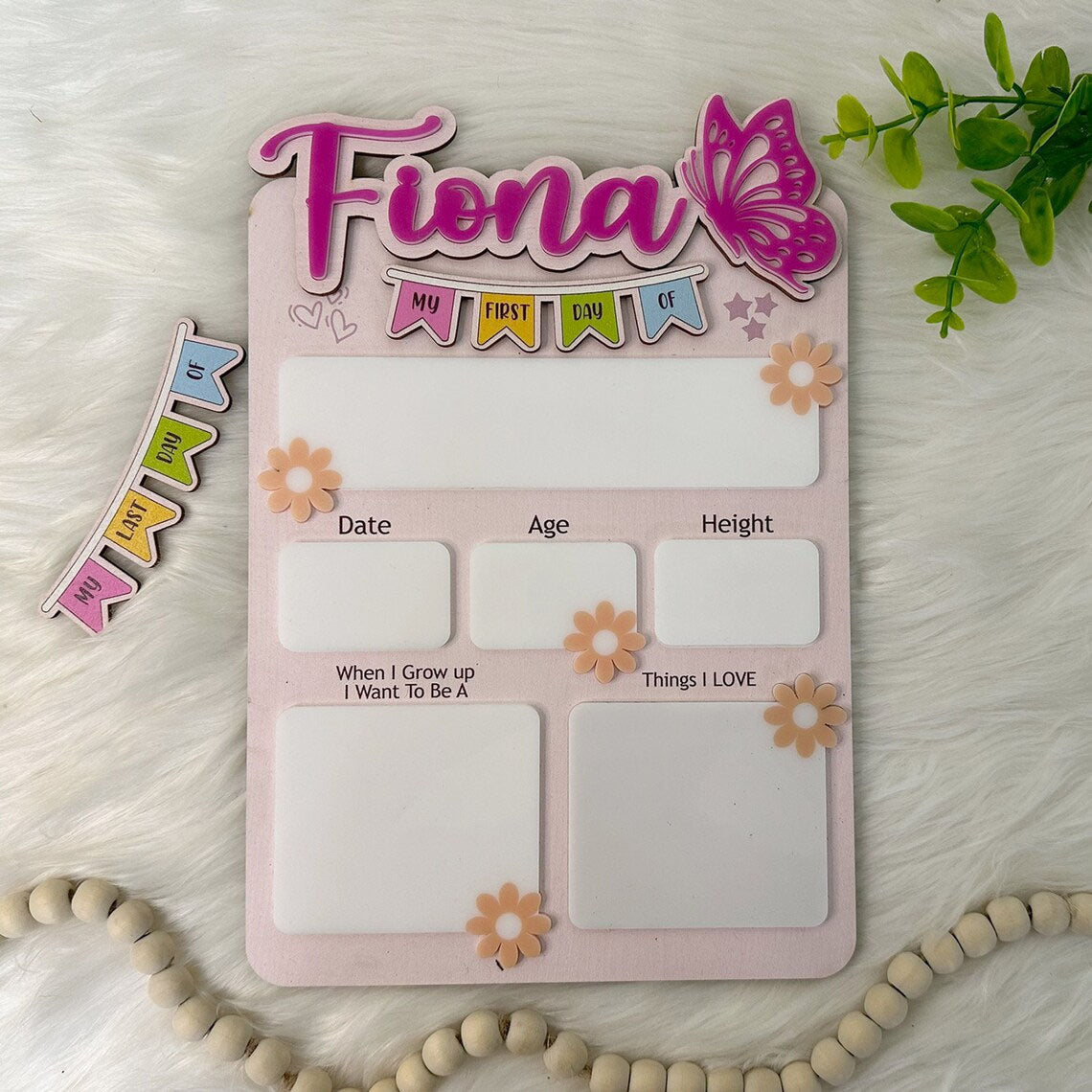 Personalized First Day Of School Sign With Butterfly, Back To School Gift And Photo Prop For Kids