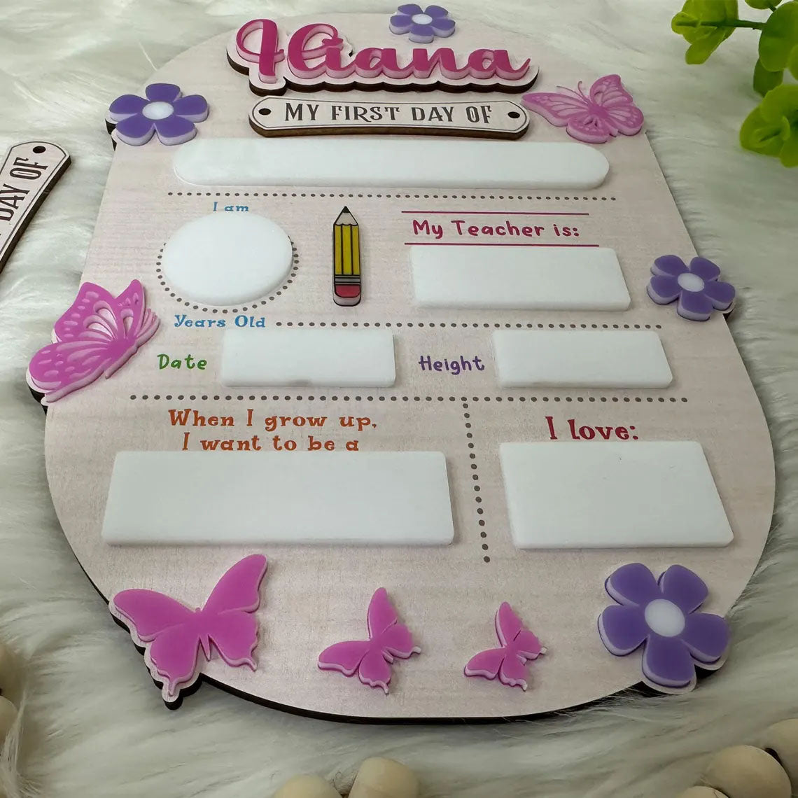 Personalized First/Last Day Of School Sign With Butterfly, Educational Toys, Gift Photo Prop For Kids