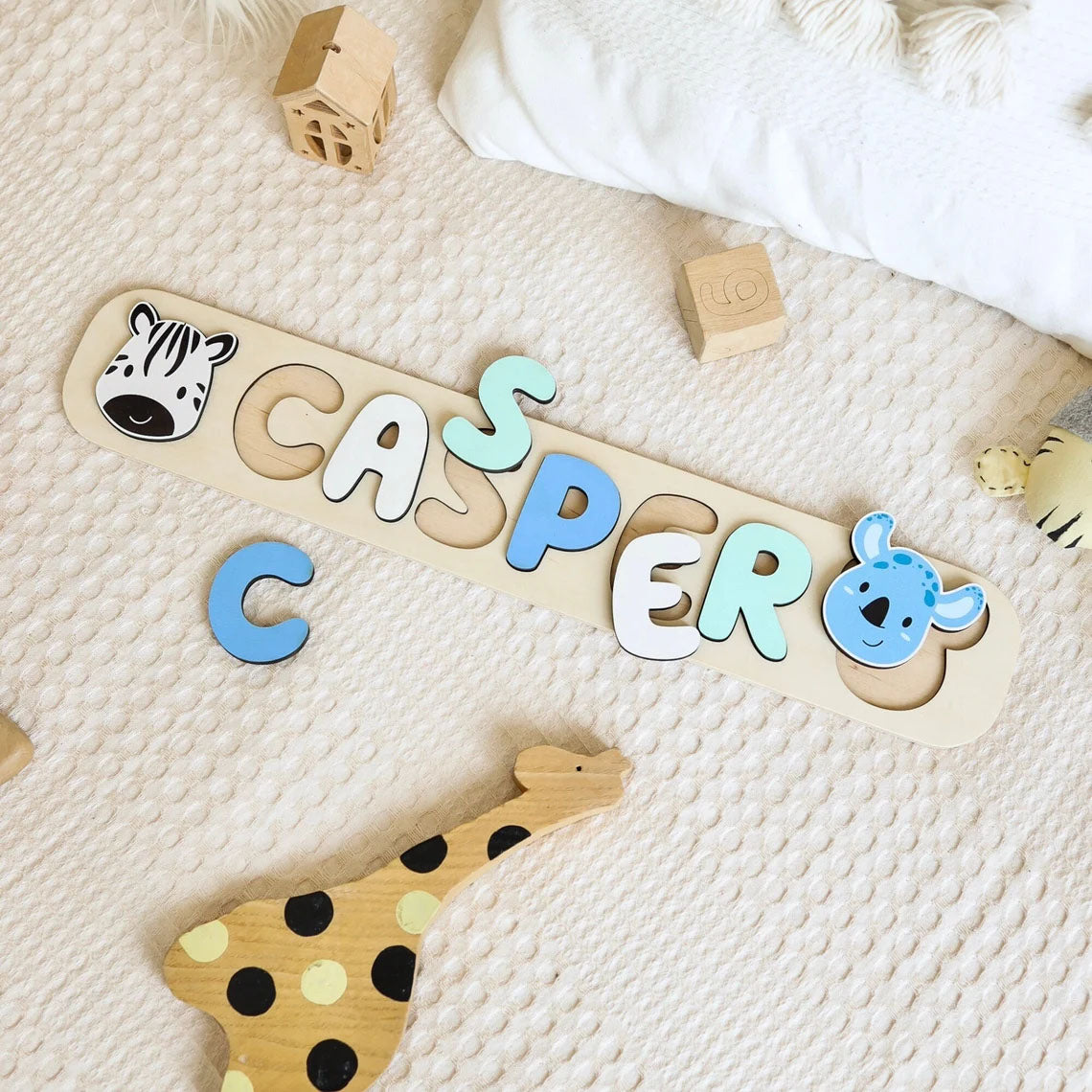 Personalized Name Puzzle With Animals, Montessori Baby Toddler Toys
