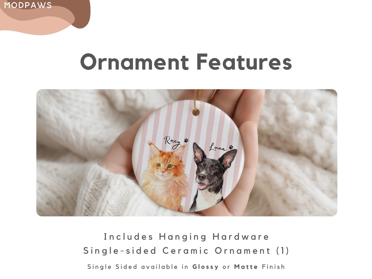Single sided ceramic pet ornament with hanging string and finish options