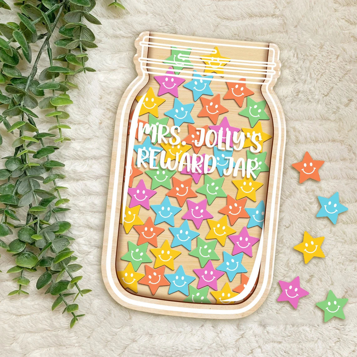 Personalized Teacher Name Rewards Jar, Smiling Star Tokens Reward Jar, Montessori Toy for Kids