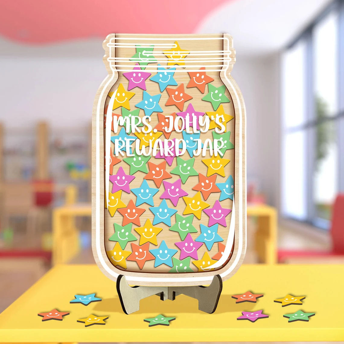 Personalized Teacher Name Rewards Jar, Smiling Star Tokens Reward Jar, Montessori Toy for Kids