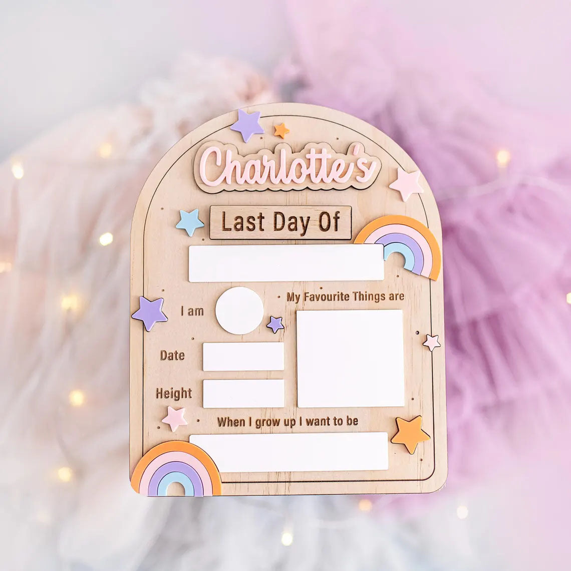 Personalised Sign Rainbow And Stars Interchangeable First-Last Day Board, Back To School Of Kids