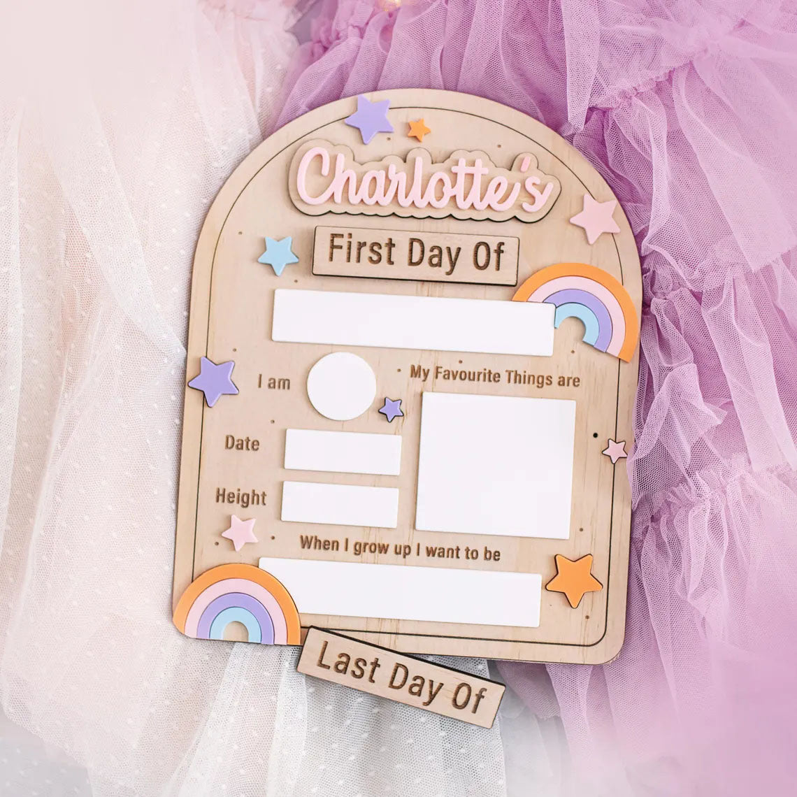 Personalised Sign Rainbow And Stars Interchangeable First-Last Day Board, Back To School Of Kids