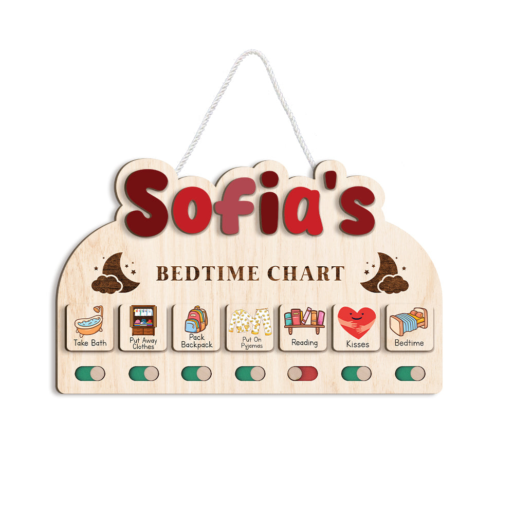 Personalized Wooden Bedtime Chore Chart List For Kids Girls