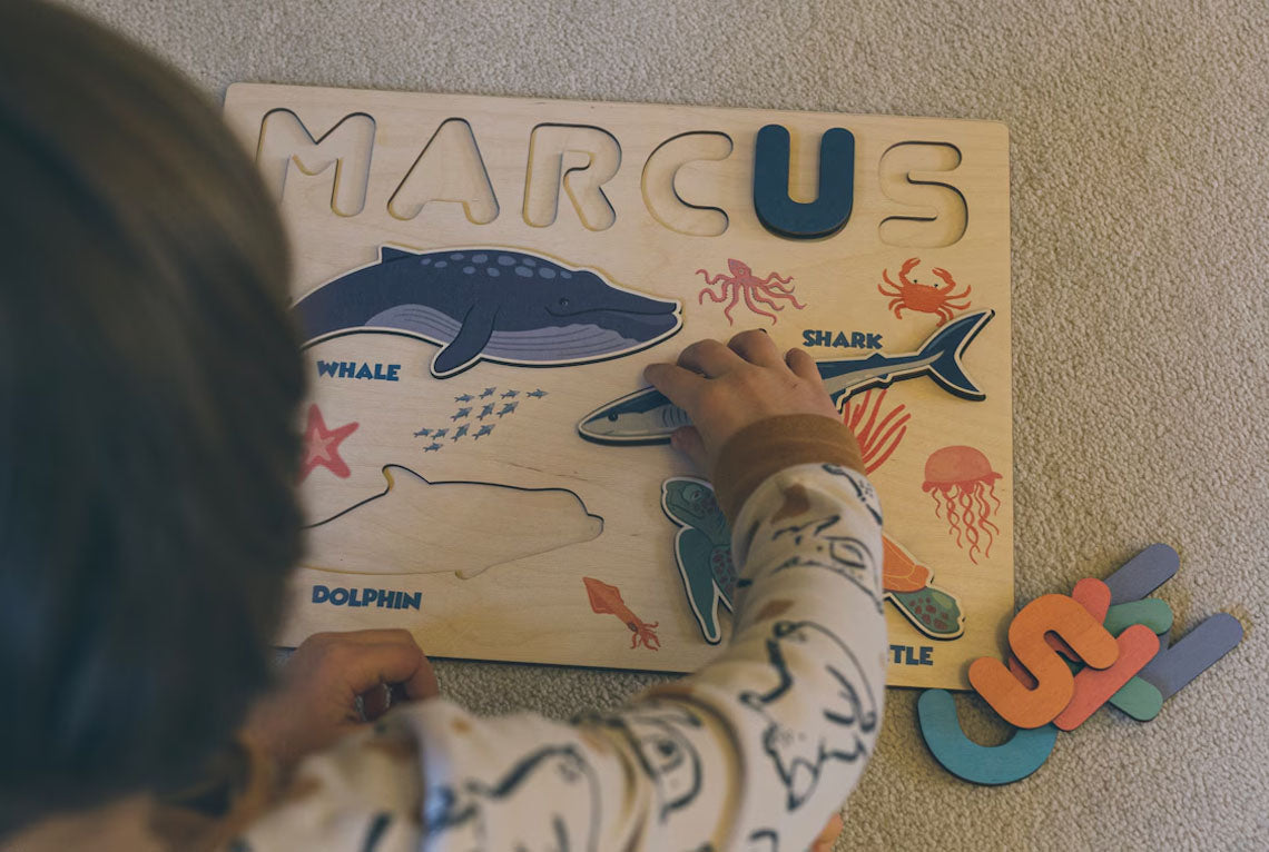 Sea Wooden Name Puzzle With Shapes And Letters -Educational Toys