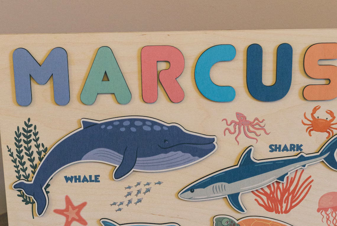 Sea Wooden Name Puzzle With Shapes And Letters -Educational Toys