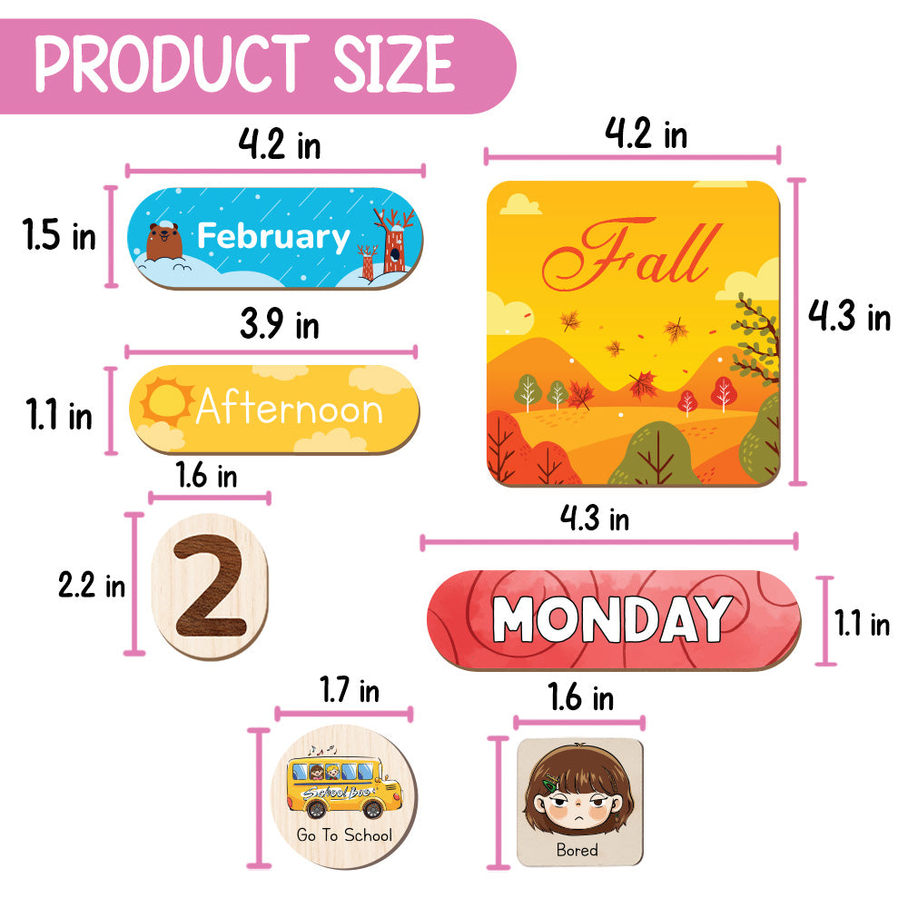 Personalized Montessori Toys Wooden Calendar For Kids Learning Day Month Weather, Wooden Chore Chart For Kids