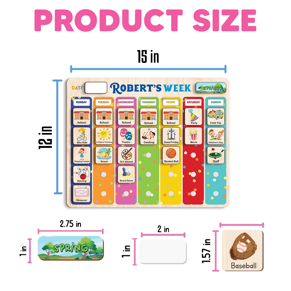 Personalized Wooden Weekly Chart For Kids, Weekly Planner for Children, Chore Chart For Toddlers