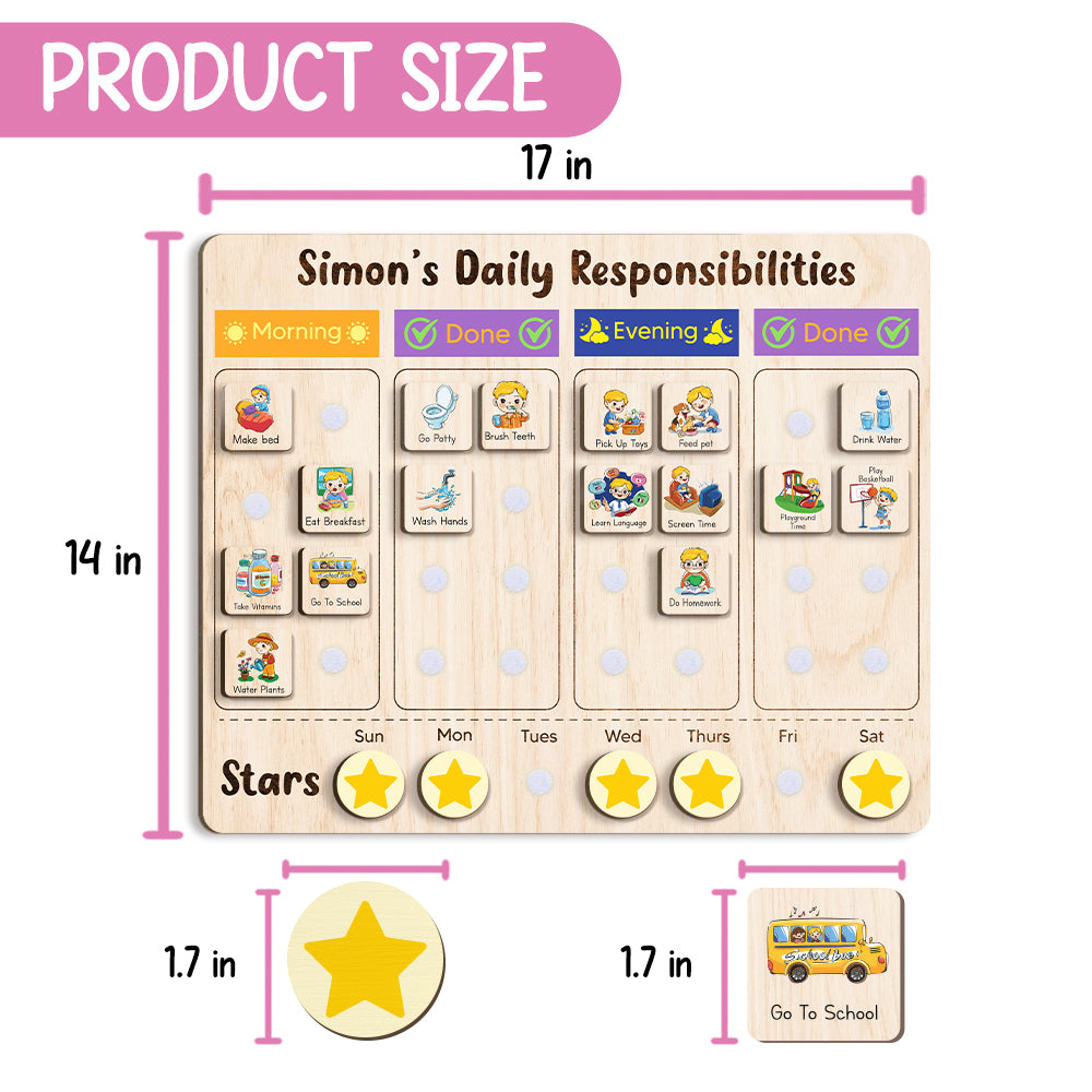 Personalized Wooden Daily Responsibilities Chore List For Kids, Wooden Chore Chart For Kids, Toddler Routine Board