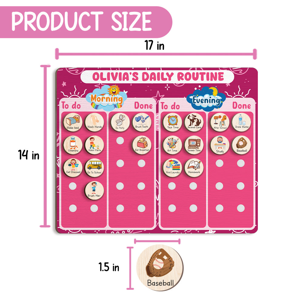 Personalized Wooden Daily Routine Chore Chart Chores For Girls, Toddler Routine Chart For Kids