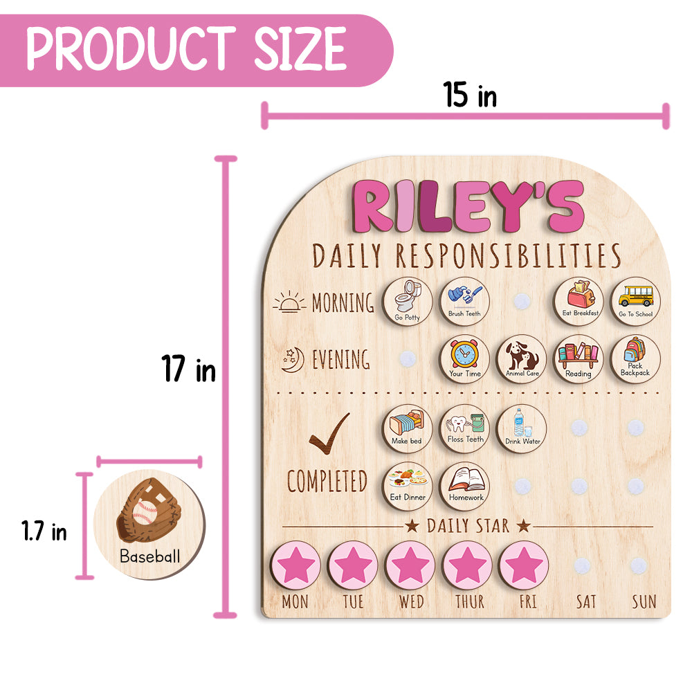Personalized Wooden Daily Responsibilities Chart Of Chores With Stars Reward For Girls, Wooden Chore Chart For Kids