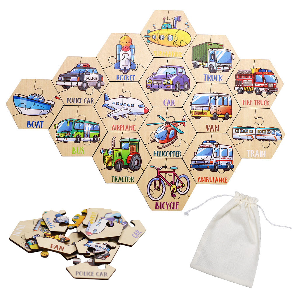 Vehicle Wooden Puzzles 15-Piece Toddler Set Ages 2+