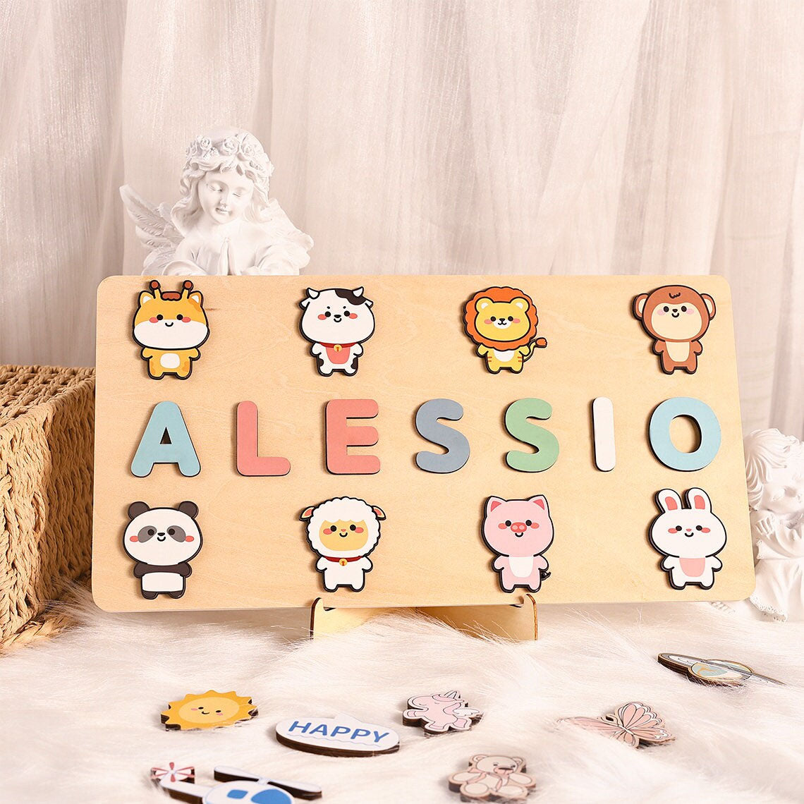 Wood Toys for One-Year-Old, Personalized Name Puzzle with Zoos-Animal, Custom Montessori Toys