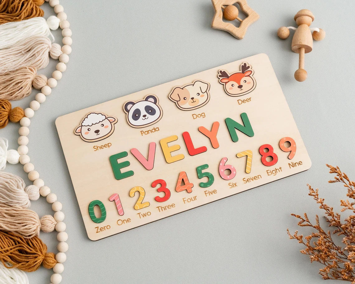 Wooden Busy Board Puzzle Removable Numbers, Montessori Toys Board