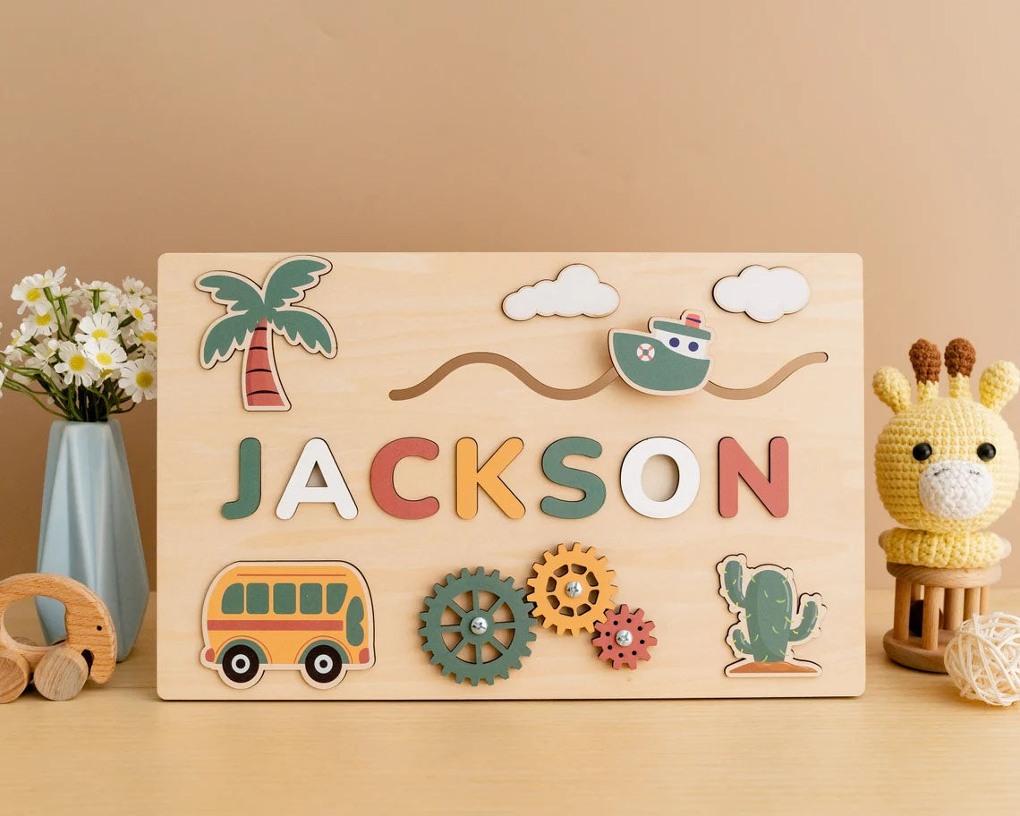Wooden Name Puzzle, Busy Board, Pastel Name Puzzle Custom
