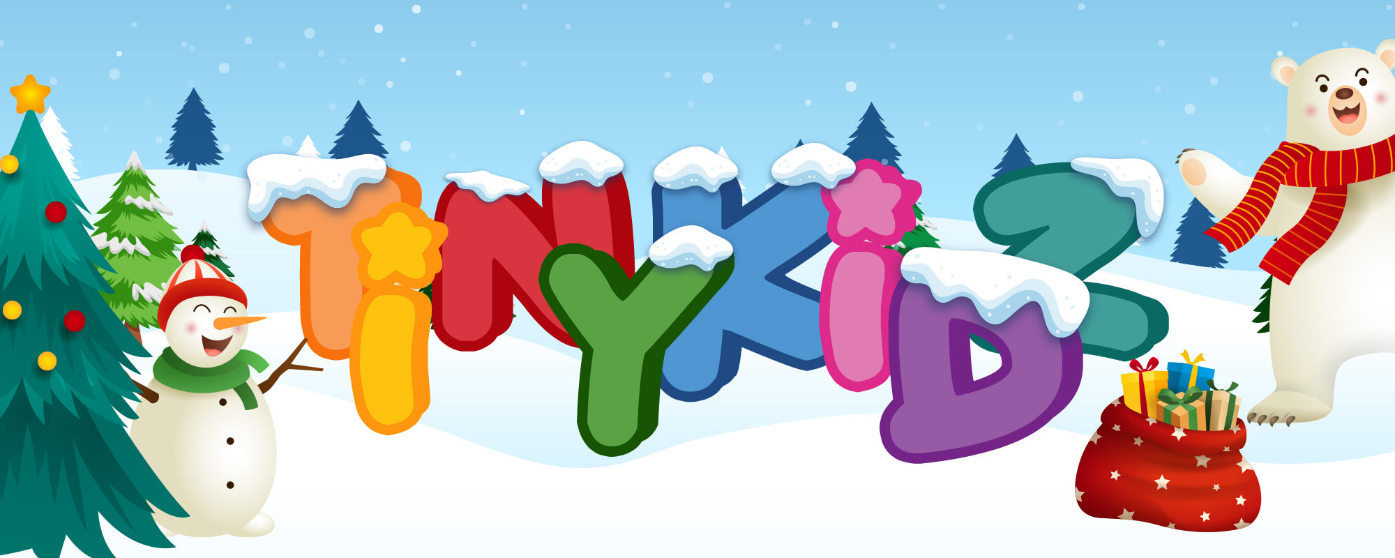 TinyKidz illustrated winter brand scene