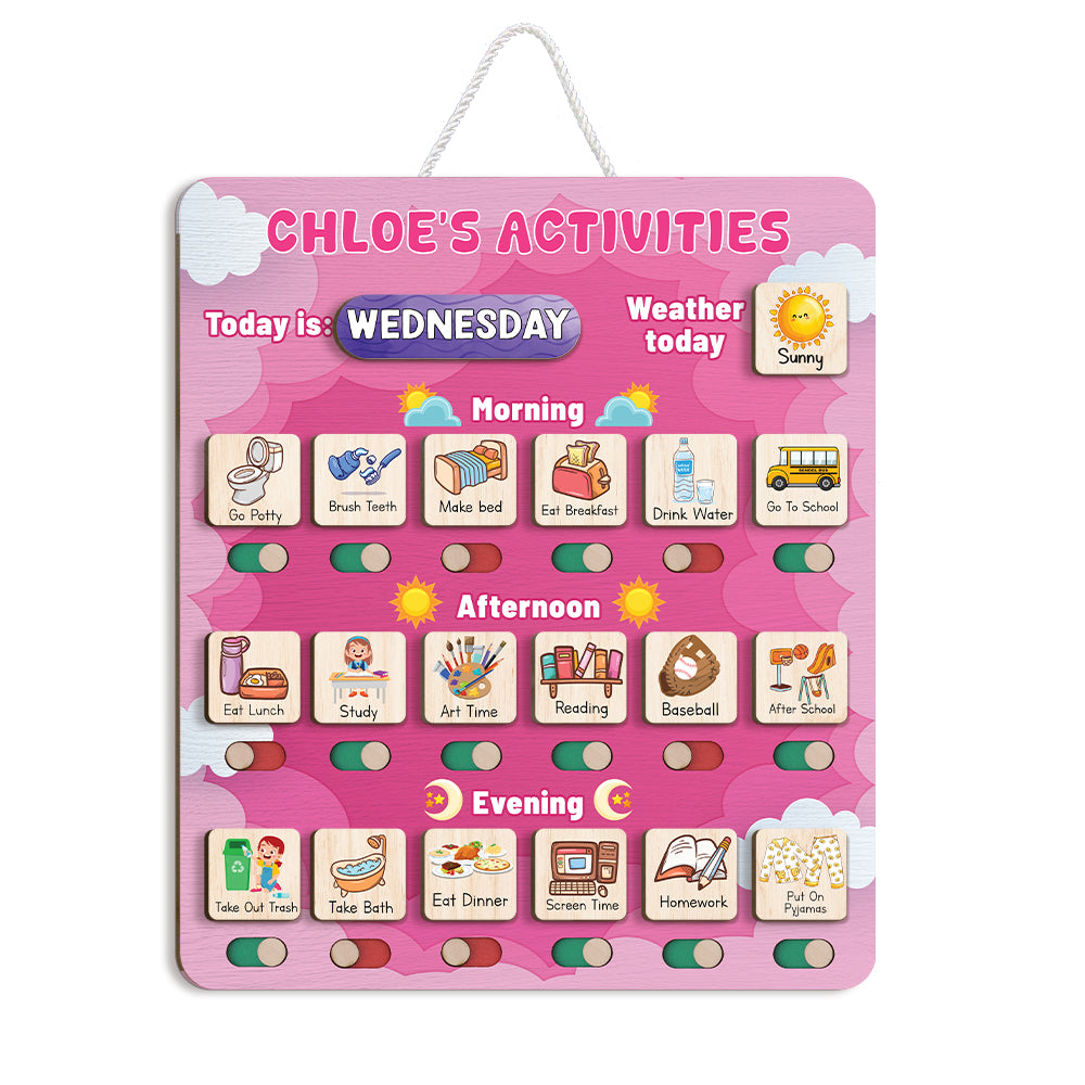 Personalized Wooden Daily Routine Today's Activities For Girls, Chore Chart List For Kids, Toddler Routine Chart