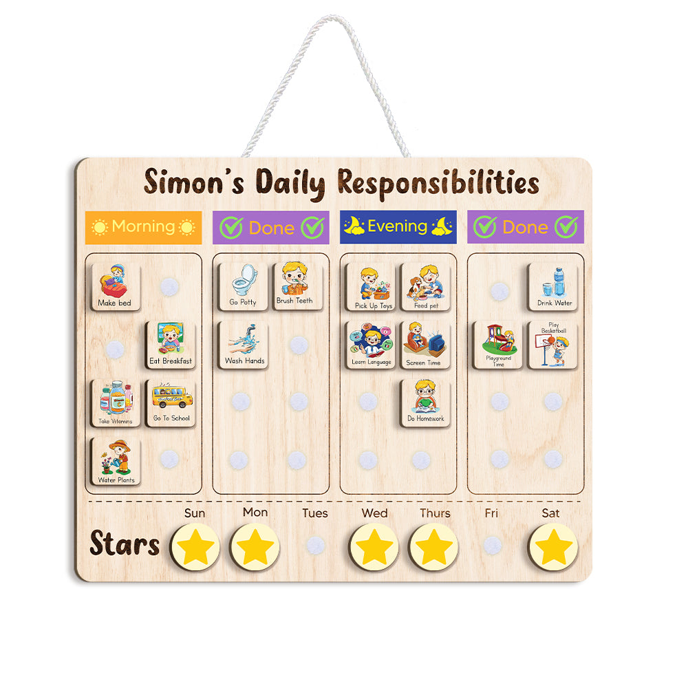 Personalized Wooden Daily Responsibilities Chore List For Kids, Wooden Chore Chart For Kids, Toddler Routine Board