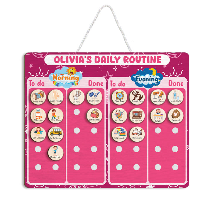 Personalized Wooden Daily Routine Chore Chart Chores For Girls, Toddler Routine Chart For Kids