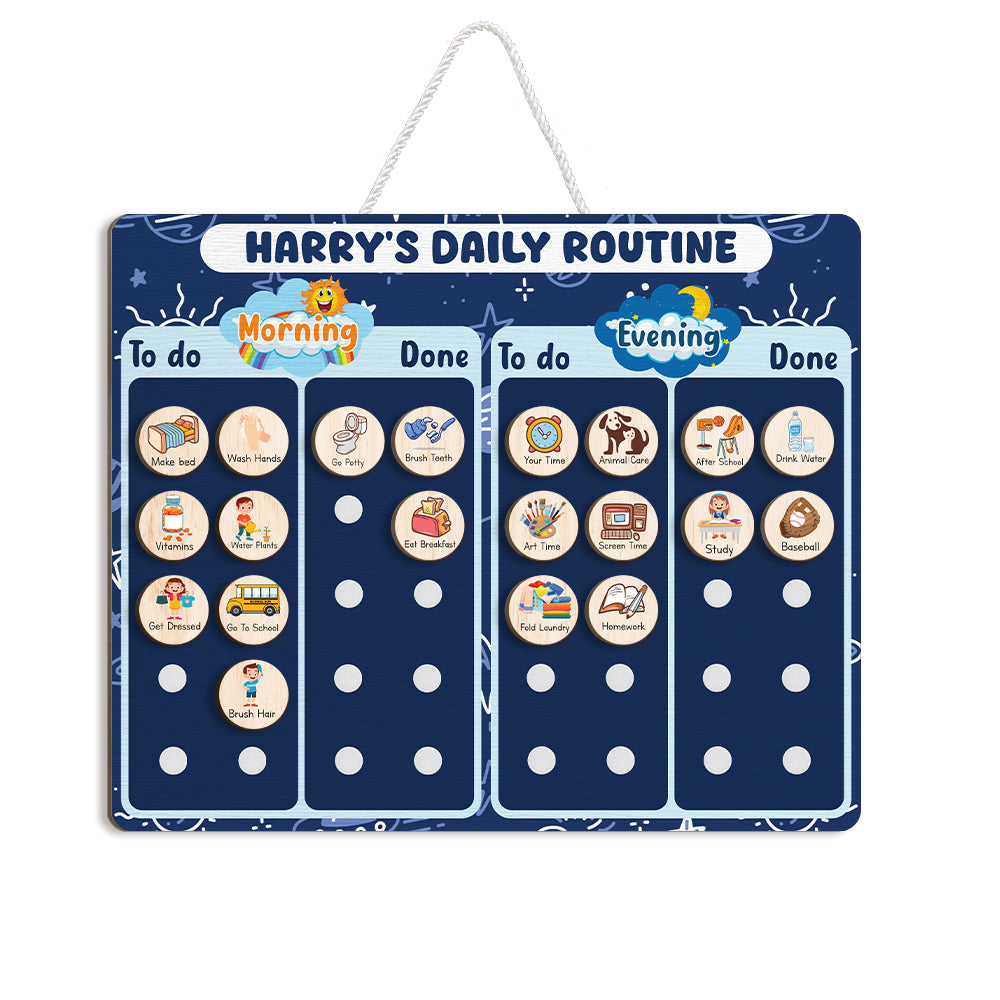 Personalized Wooden Daily Routine Chore Chart Chores For Boys, Toddler Routine Chart For Kids
