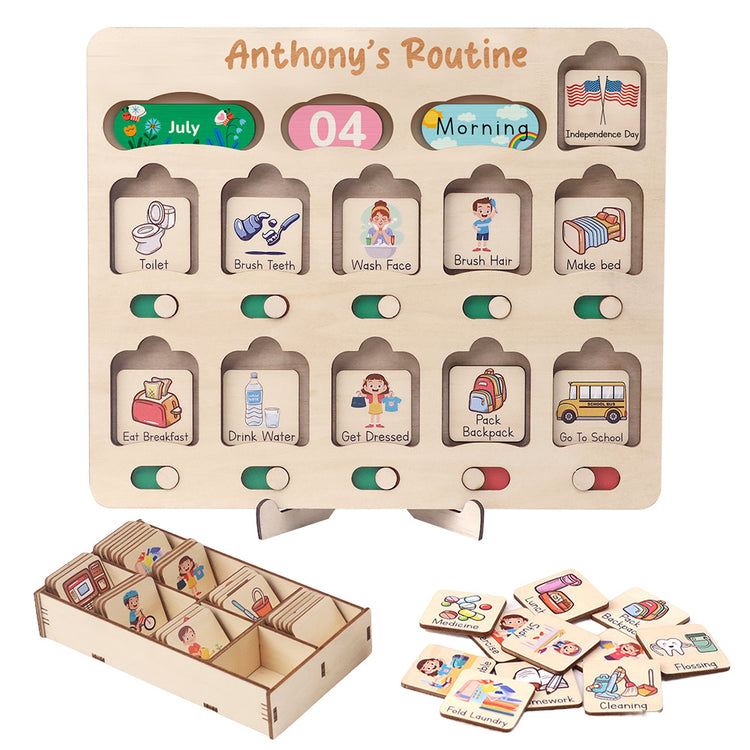 Personalized Toddler Chore Chart Wooden Calendar & Reward Board Custom Name