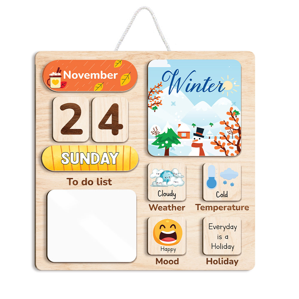 Montessori Toys Wooden Calendar For Kids Learning Day Month Weather, Chore Chart For Kids, Toddler Routine Chart