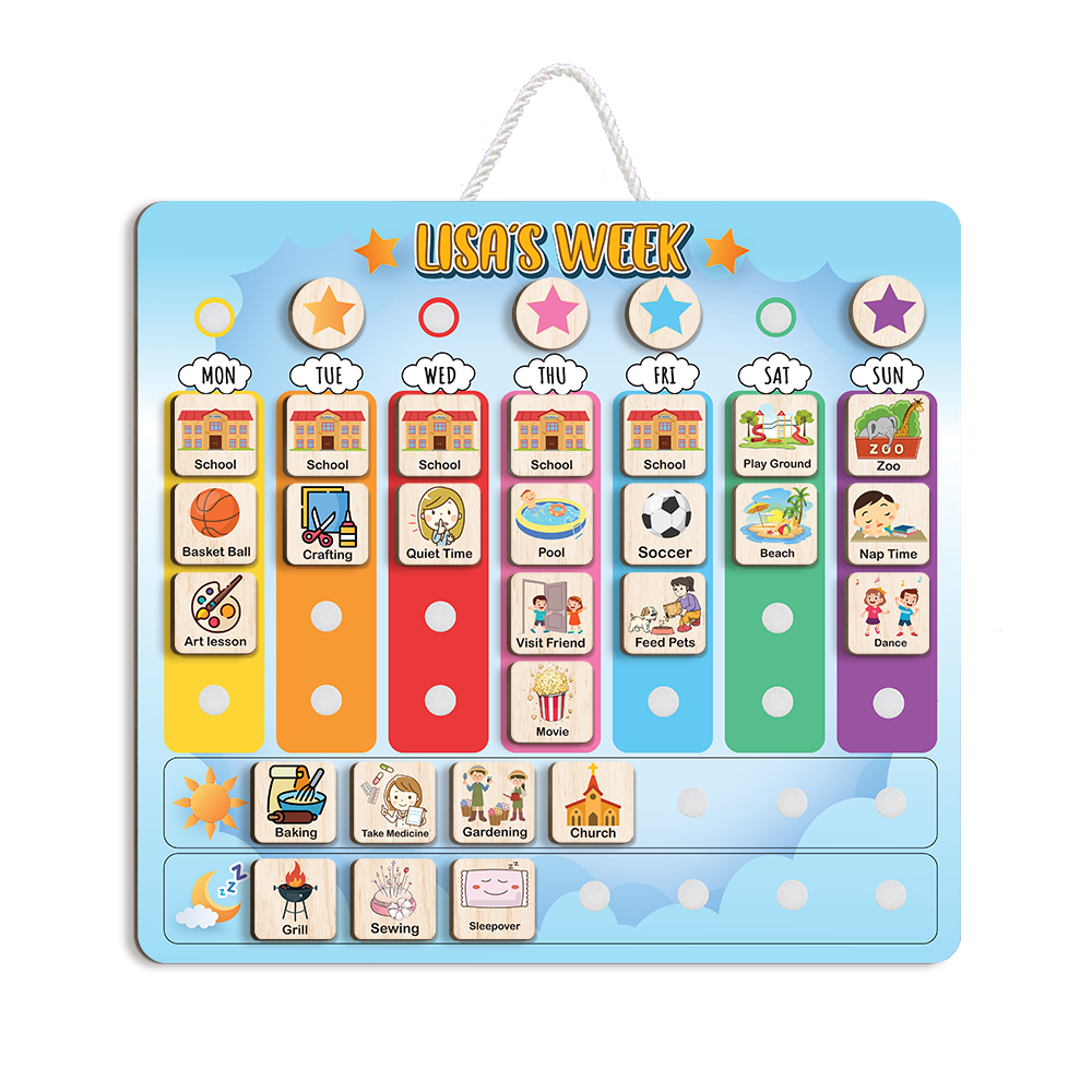 Personalized Wooden Weekly Chart for Kids, Weekly Planner for Children, Toddler Routine Board, Toddler Days of the Week Board
