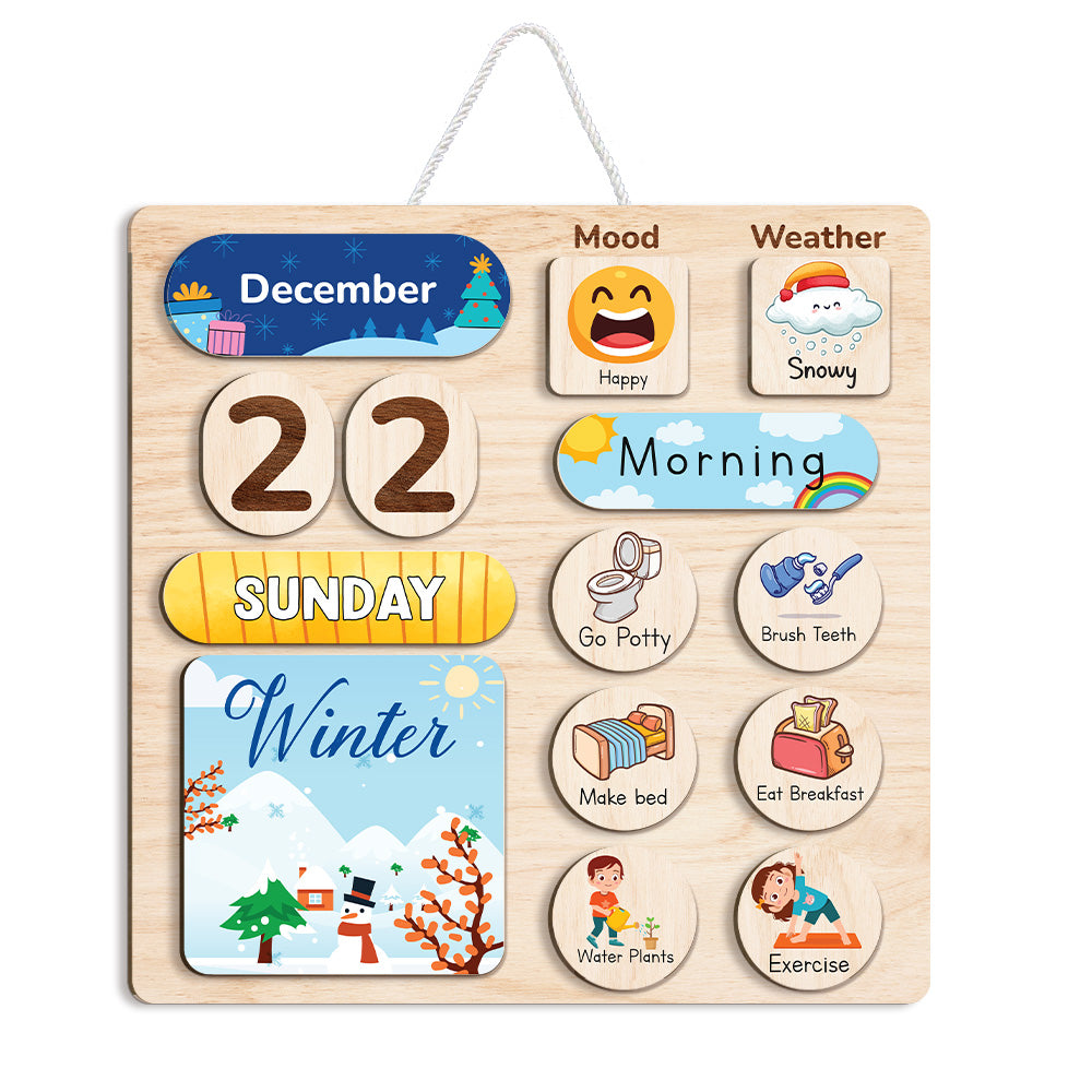 Wooden Daily Routine Chore Chart, Kid Calendar, Toddler Routine Chart, Behavior Chart For Kids
