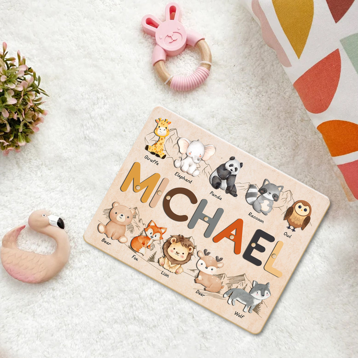 Animal Name Puzzle: Personalized Wooden Toys for Toddlers, Montessori Toys For Kids