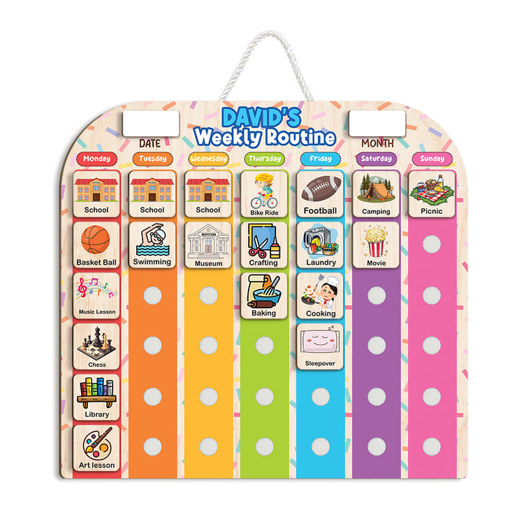Personalized Wooden Weekly Chart For Kids, Toddler Routine Board, Toddler Days of the Week Board
