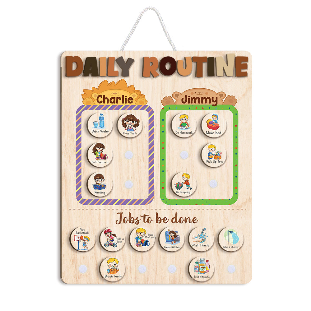 Wooden Chore List For Kids Multiple Kids, Daily Routine With Custom Name, Kid Checklist Morning Routine