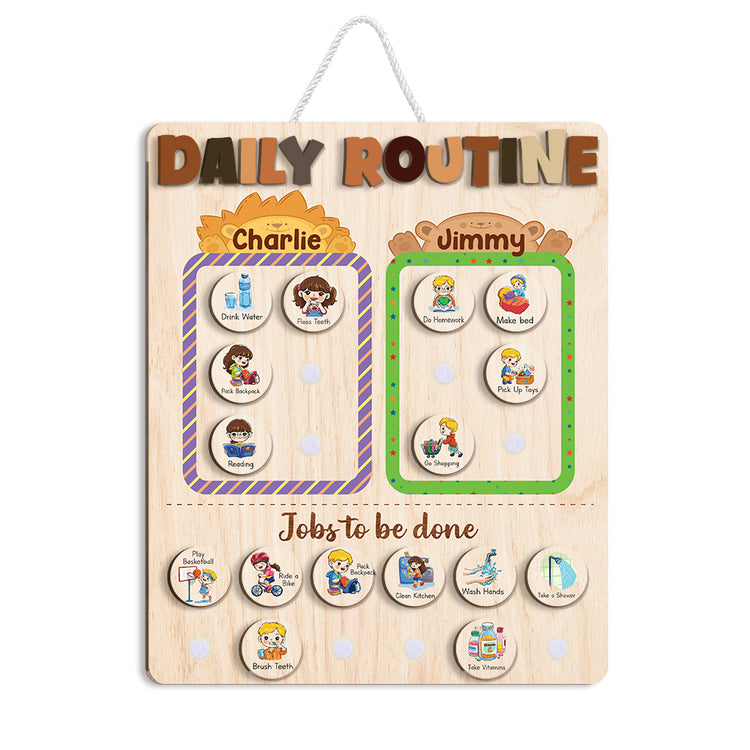 Wooden Chore List For Kids Multiple Kids, Daily Routine With Custom Name, Kid Checklist Morning Routine