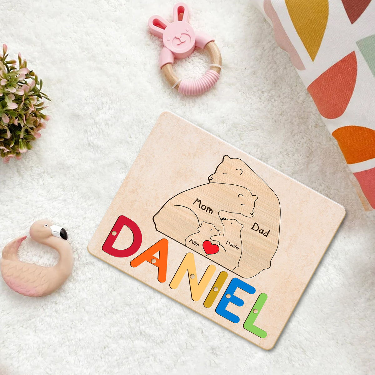 Personalized Bear Family Puzzle: Wooden 1st Birthday & Christmas Gift