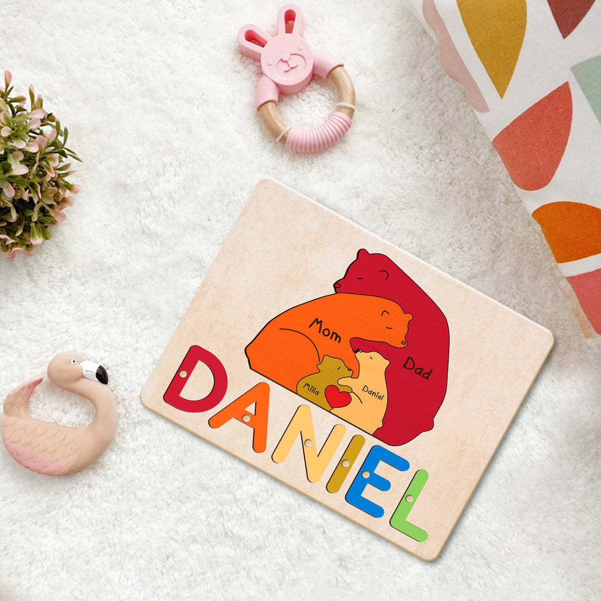 Personalized Bear Family Puzzle: Wooden 1st Birthday & Christmas Gift
