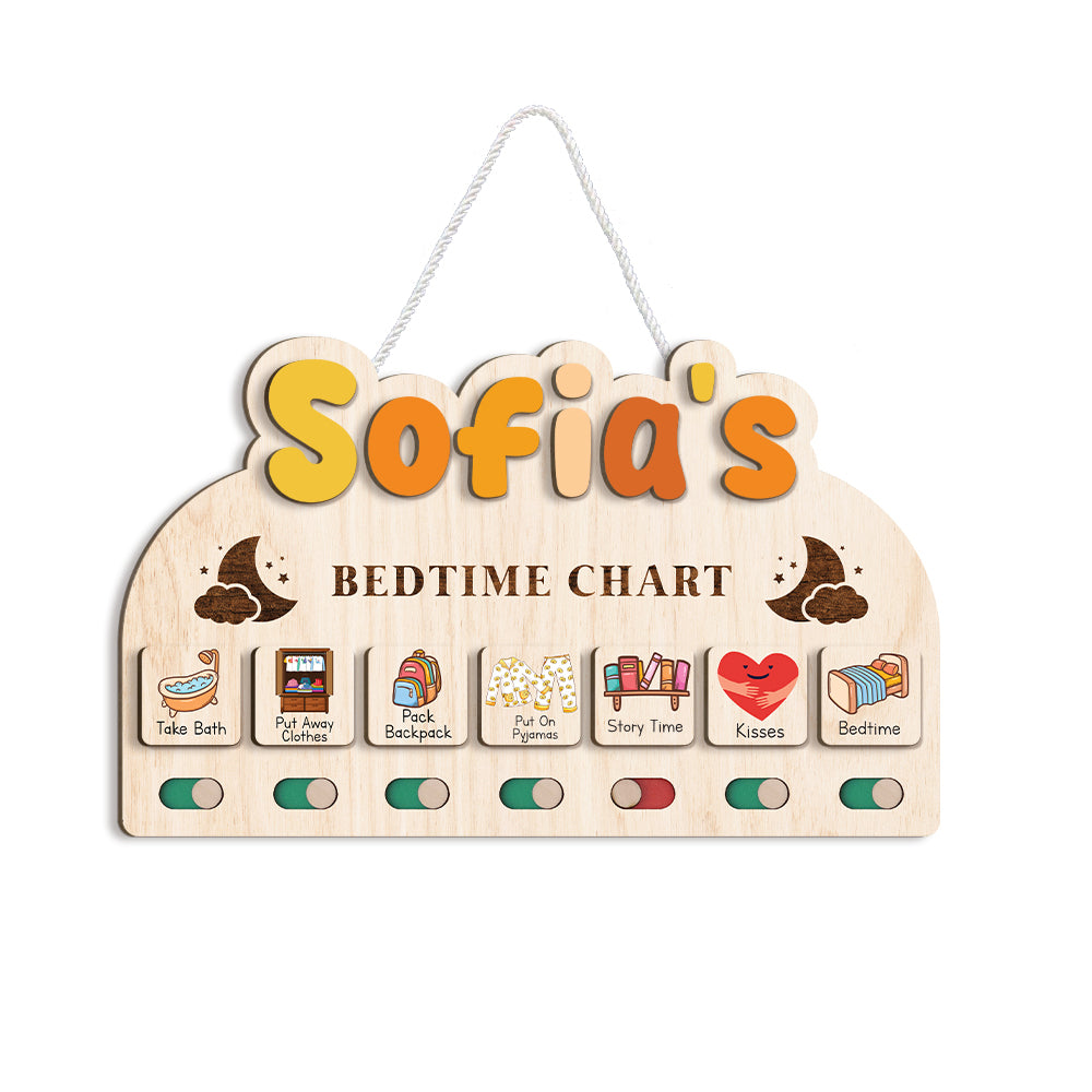 Personalized Wooden Bedtime Chart for Kids