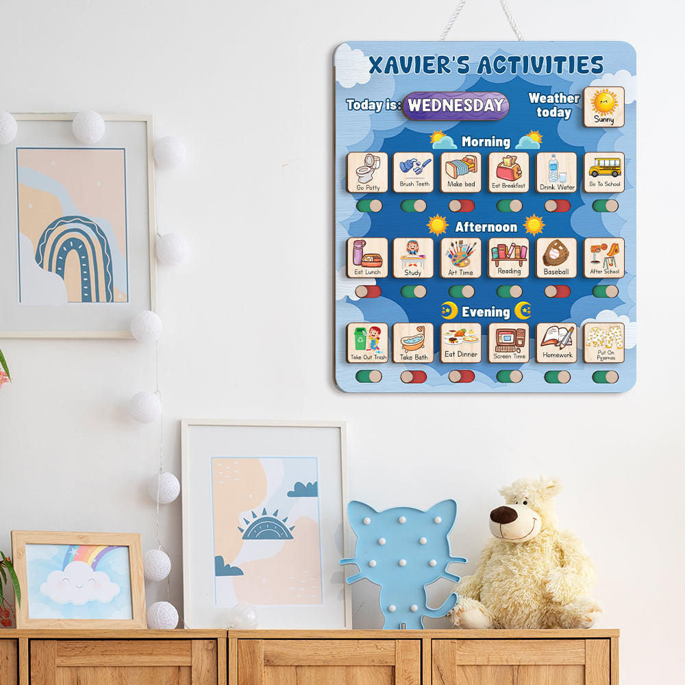 Personalized Wooden Daily Routine Today's Activities For Boyls, Chore Chart List For Kids, Toddler Routine Chart
