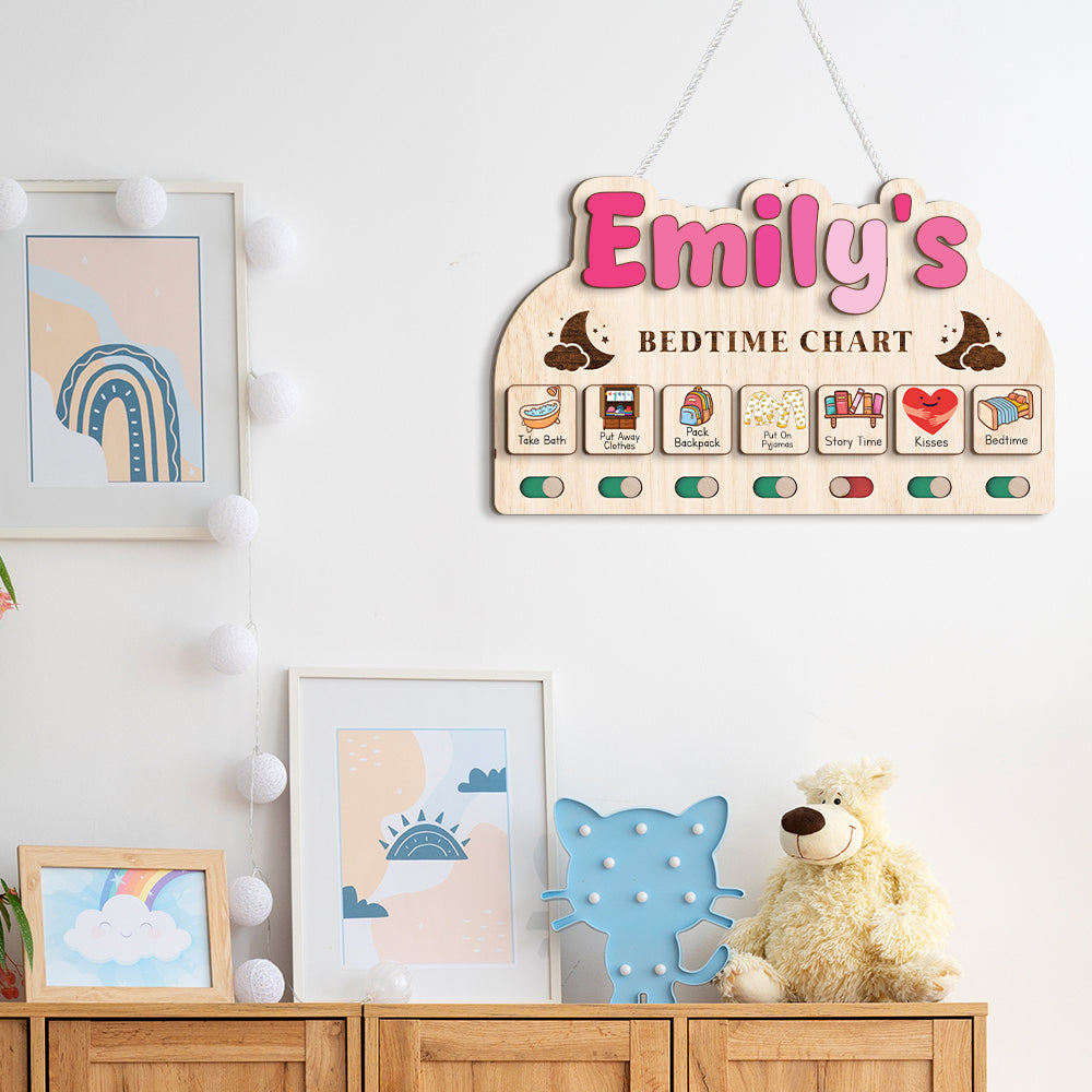 Personalized Wooden Bedtime Chart For Kids B