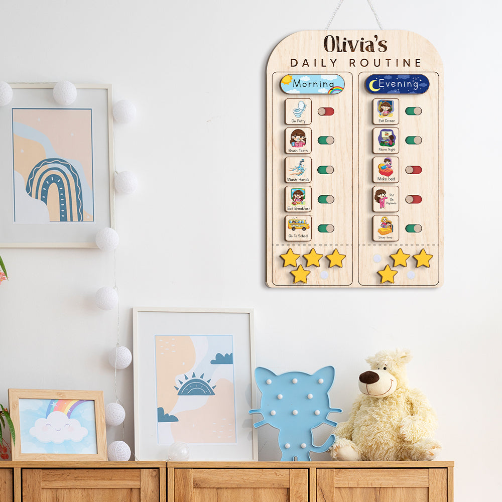 Kids Daily Routine With Stars, Chore Chart For Boys Girls Custom Name, Gift For Kids