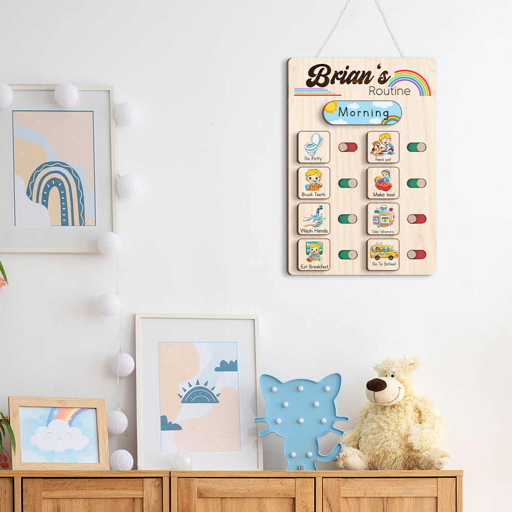 Personalized Wooden Toddler Routine Chart For Kids, Chart Of Chores For Kids, Behavior Chart For Kids