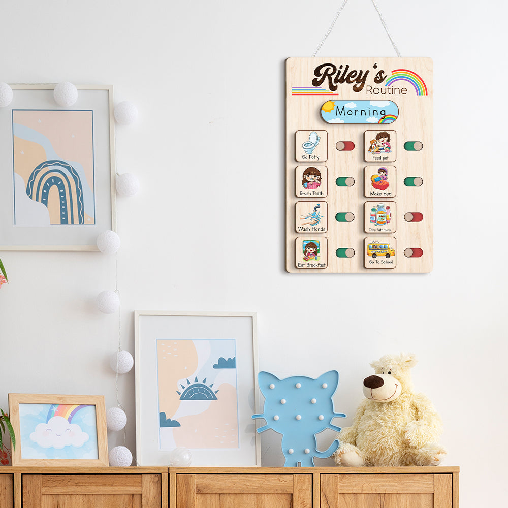 Personalized Wooden Toddler Routine Chart For Kids, Chart Of Chores For Kids, Behavior Chart For Kids