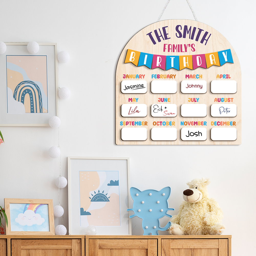 Personalized Wooden Birthday Chart Poster for Classroom, Birthday Calendar Class Birthday Chart Posters, Family Birthday Board
