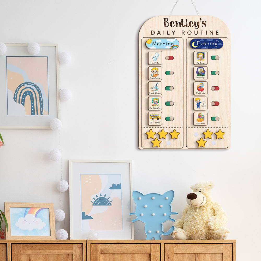 Kids Daily Routine With Stars, Chore Chart For Boys Girls Custom Name, Gift For Kids